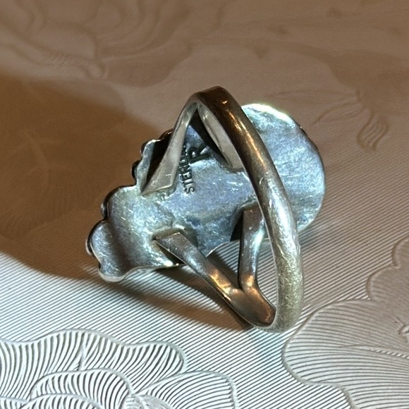 Vintage Native American Artist Signed R 925 Sterling Silver Coral Turquoise Ring - Picture 7 of 13